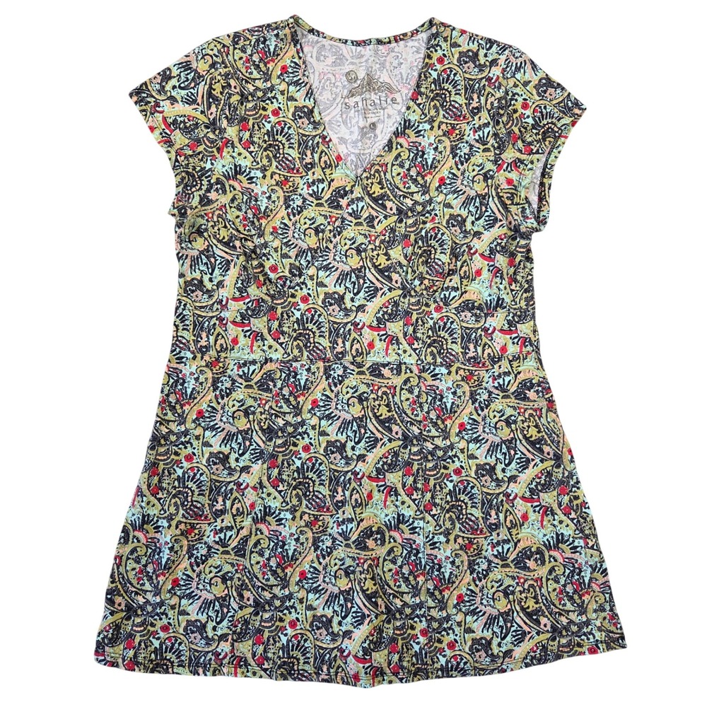 Sahalie Womens Paisley V-Neck Empire Waist Tunic Top Green Black Red Size Large
